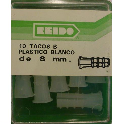 Kit 10 Tacos B Plastico Blanco de 8 mm.